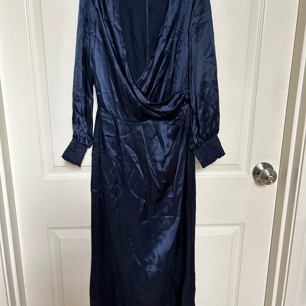 Reformation Chantelle Navy Blue Silk Dress